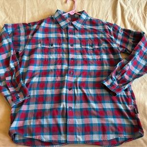 Men's Large Patagonia Plaid Button-Up Shirt in Red and Blue